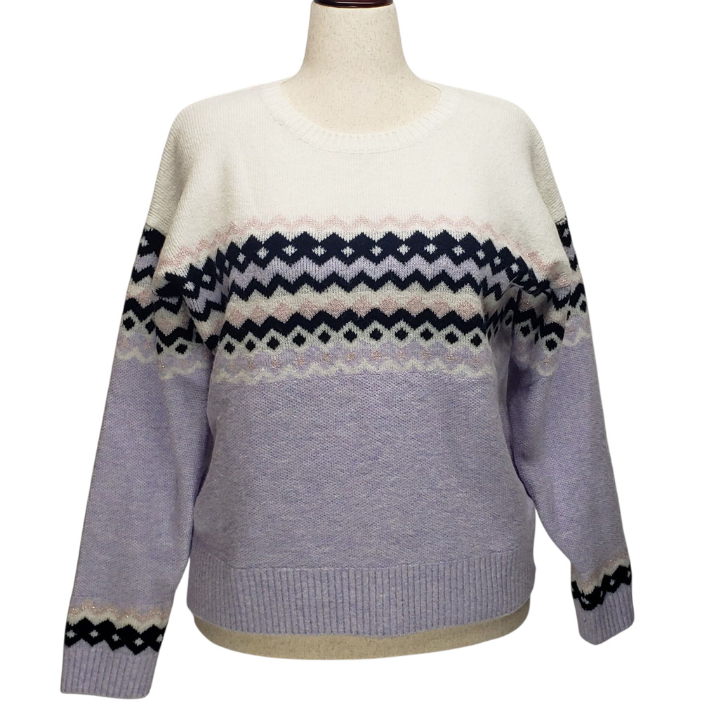 525 America Women L NWT Metallic Lavender Textured Knit Sweater Fair Isle Pastel